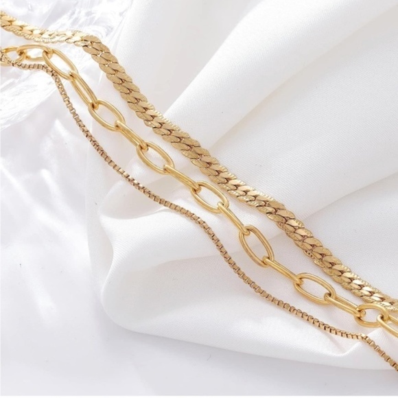 Gold 14k Gold Plated Herringbone Chain Layered Bracelet - Picture 3 of 3
